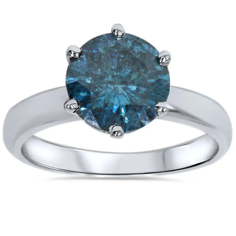 2Ct Blue Diamond Solitaire Engagement Ring 14K White Gold Lab Grown Size Selectable 1