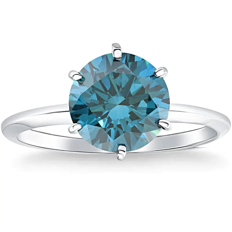 2Ct Blue Diamond Solitaire Engagement Ring In 14K White Or Yellow Gold Lab Grown 1