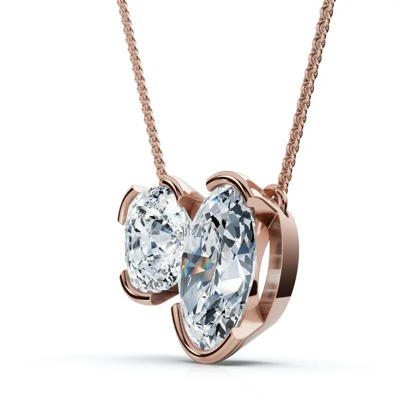 2Ct Cushion And Oval Toi Et Moi Diamond Pendant 14K Gold Or Pt Lab Grown 1