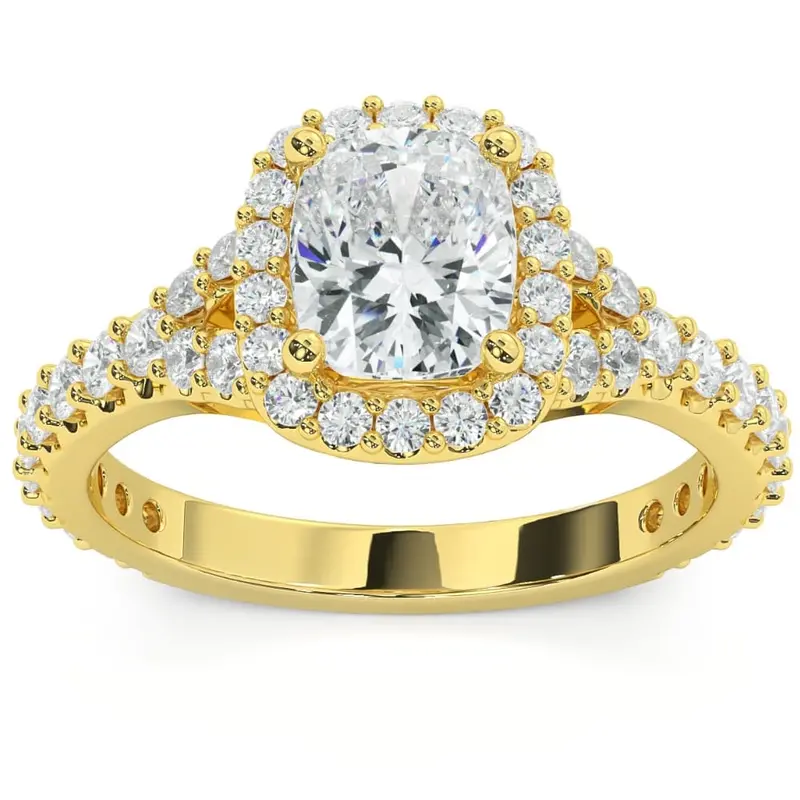 2Ct Cushion Halo Lab Grown Diamond Engagement Ring In 14K Gold 1