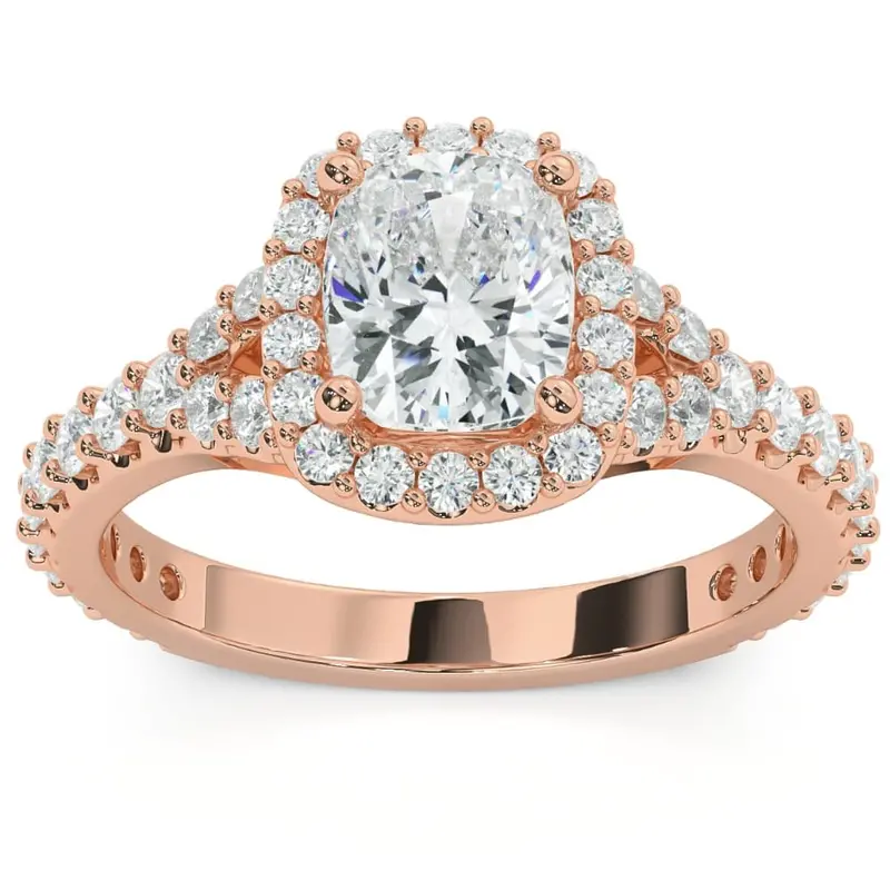 2Ct Cushion Halo Lab Grown Diamond Engagement Ring In 14K Gold 1