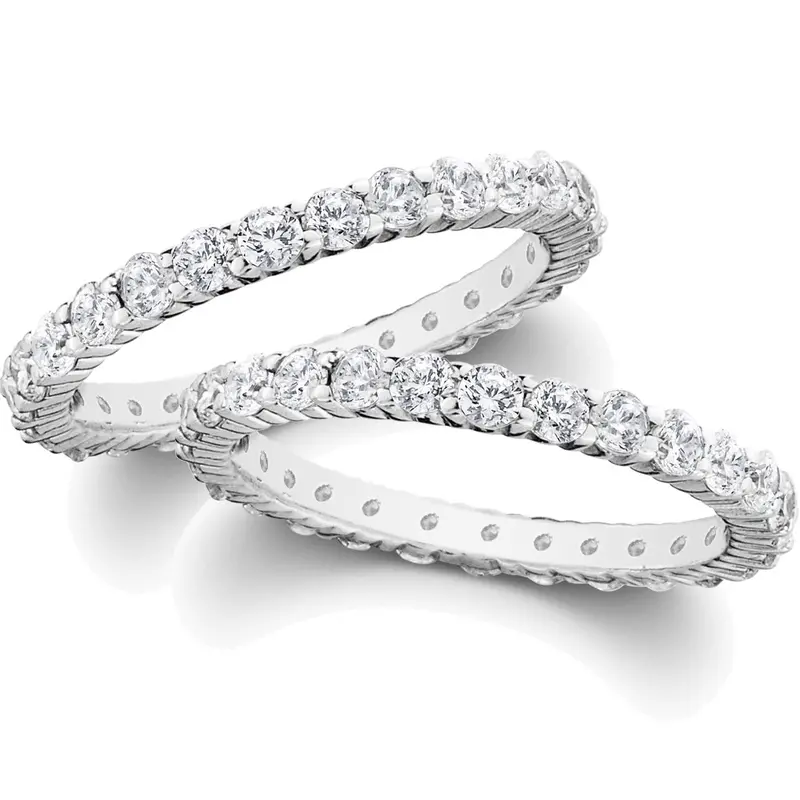 2Ct Diamond Eternity Stackable Wedding Rings Set 14K White Gold Size Selectable 1