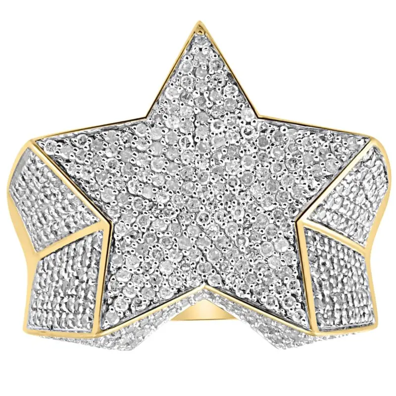 2Ct Diamond Men's 10K Yellow Gold Star Ring 1