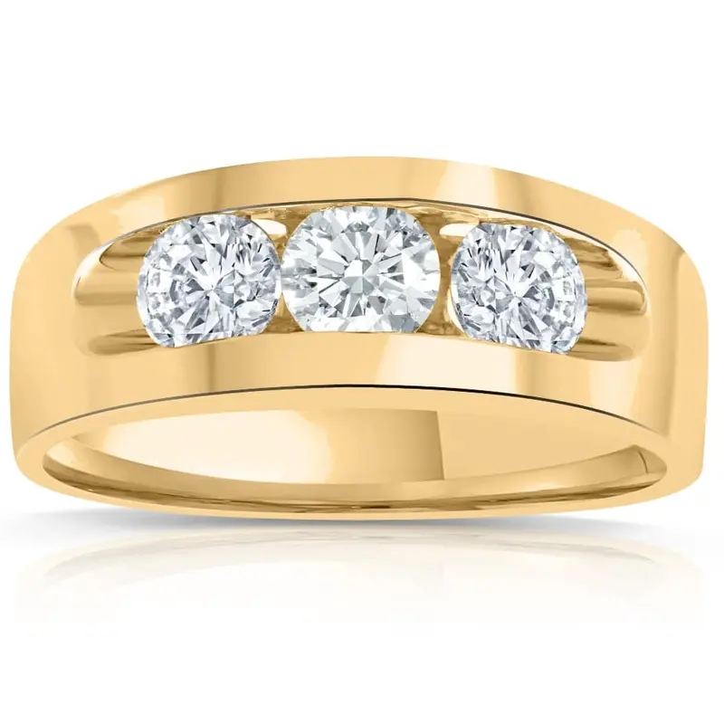 2Ct Diamond Mens Three Stone Ring 10K Yellow Gold 1
