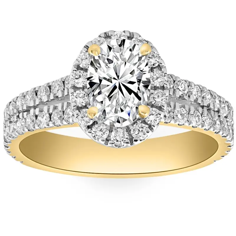 2Ct Diamond Oval Lab Grown Halo Engagement Ring White, Yellow Or Rose Gold 1