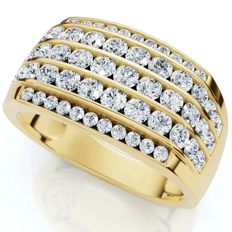 2Ct Diamond Ring Men's Wide Multi Row In 10K White, Yellow, Or Rose Gold 1