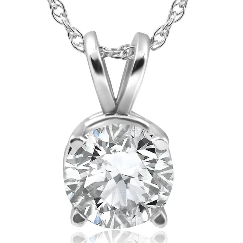 2Ct Diamond Round Brilliant Solitaire Pendant & Chain 14K White Gold 1