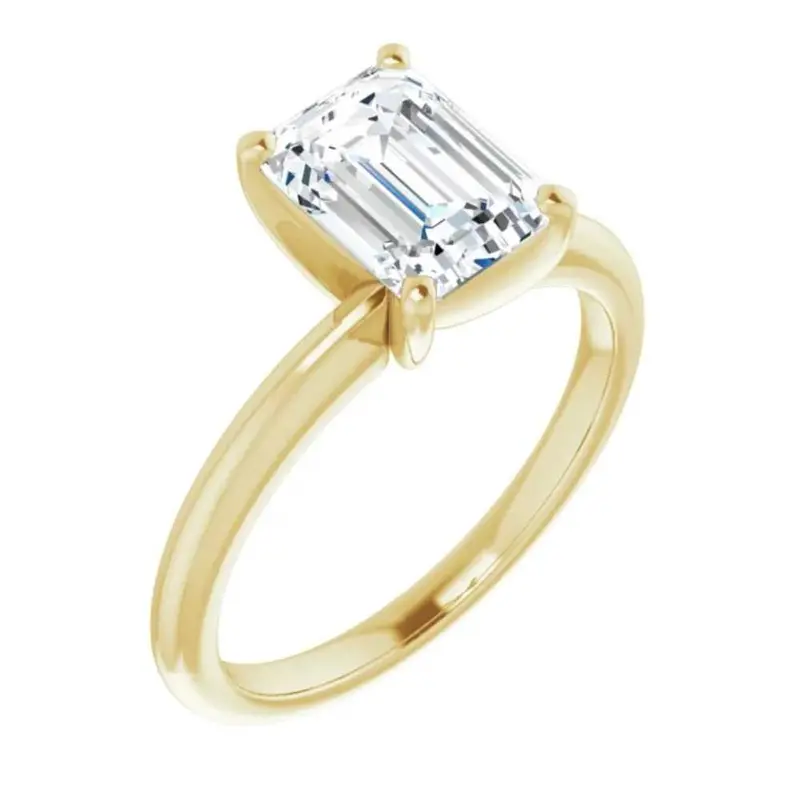 2Ct Emerald Solitaire Moissanite Engagement Ring In White Yellow Or Rose Gold 1