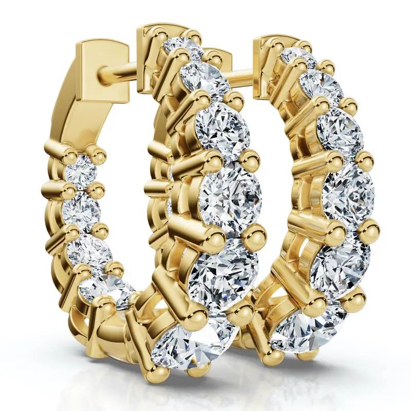 2Ct Graduated Round Diamond Hoops 14K Gold 5/8" Tall Ef/Vs 1