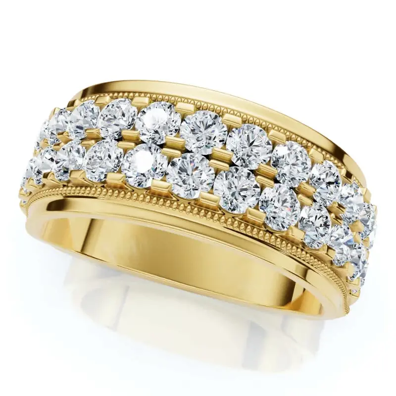 2Ct Men's Diamond Double Row Wedding Ring Polished Band In White Or Yellow Gold 1