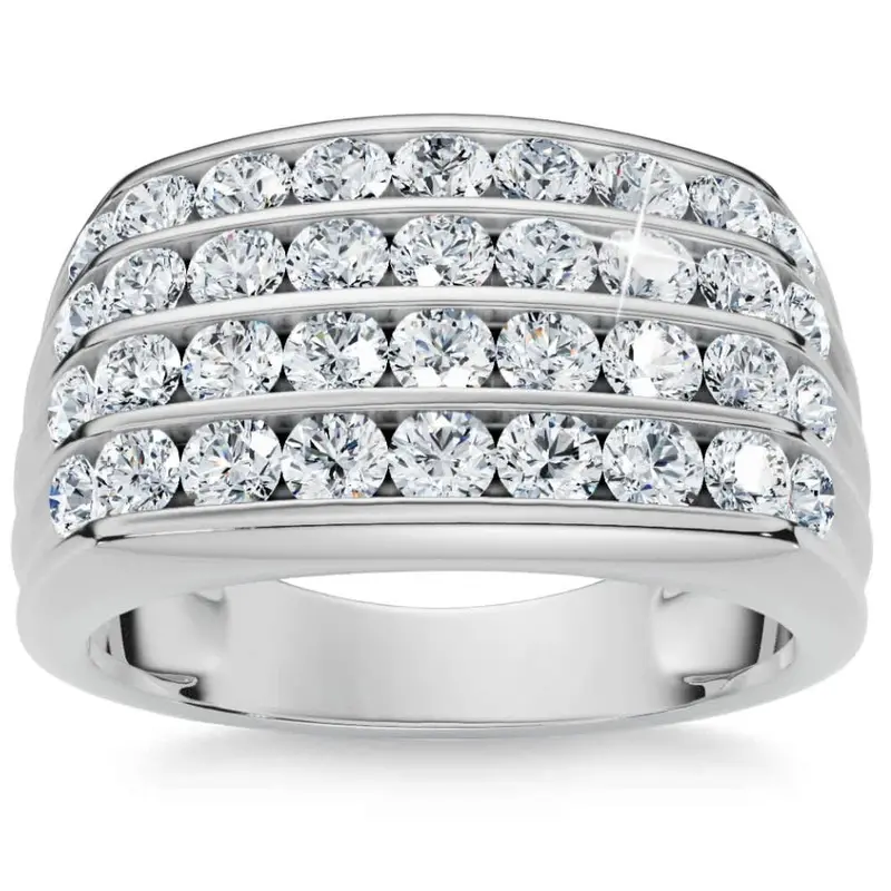 2Ct Men's Diamond Multi-Row Ring 10K White Gold 1