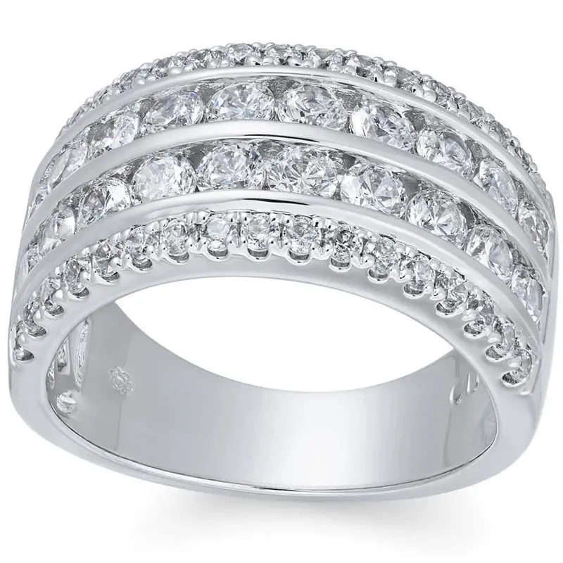 2Ct Multi Row Diamond Ring In 10K White Or Yellow Gold Lab Grown 1