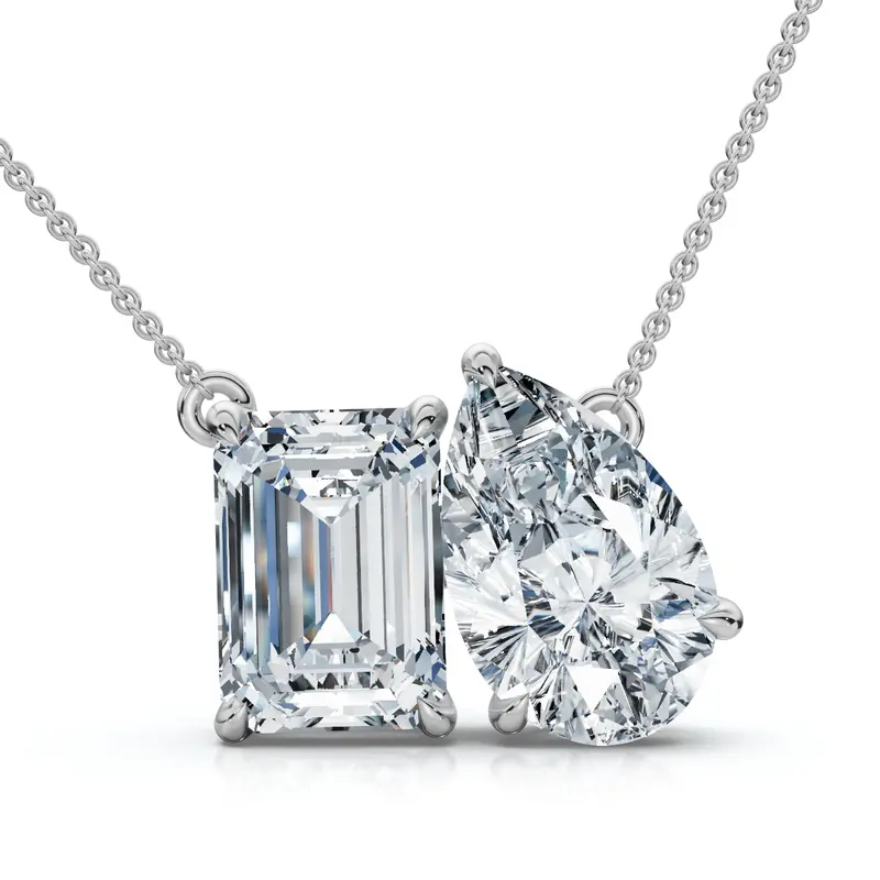 2Ct Pear And Emerald Cut Two Stone Toi Et Moi Pendant 14K Gold Lab Grown 1