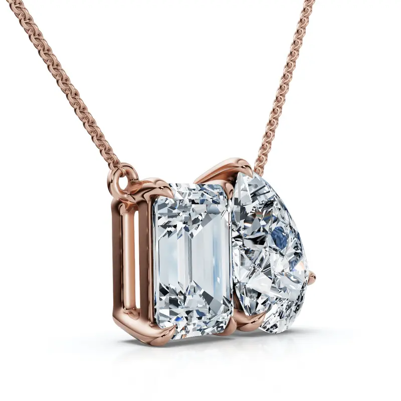 2Ct Pear And Emerald Cut Two Stone Toi Et Moi Pendant 14K Gold Lab Grown 2