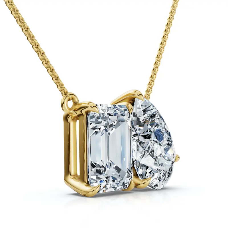 2Ct Pear And Emerald Cut Two Stone Toi Et Moi Pendant 14K Gold Lab Grown 3