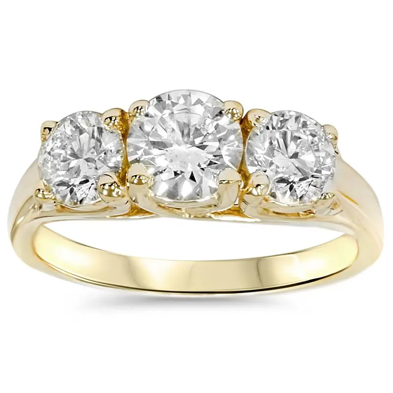 2Ct Round Diamond 3-Stone Engagement Ring 14K Yellow Gold Size Selectable 1