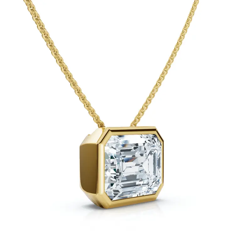 2Ct Solitaire Bezel Emerald Diamond East West Pendant 14K Gold Necklace Lab Grown Size: Small 1