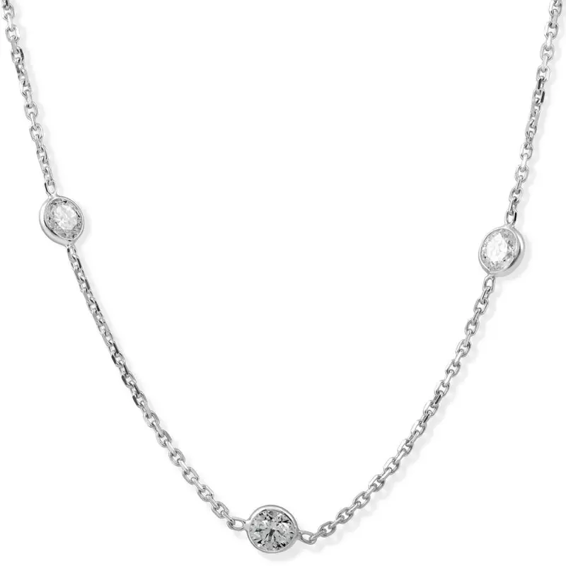 2Ct T.W. Round-Cut Natural Diamond Bezel Station 18" Necklace 14K White Gold 1