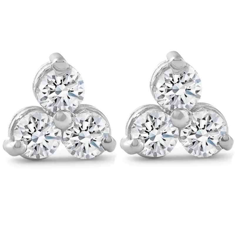 2Ct Three Stone Diamond Earrings 14K White Gold 1