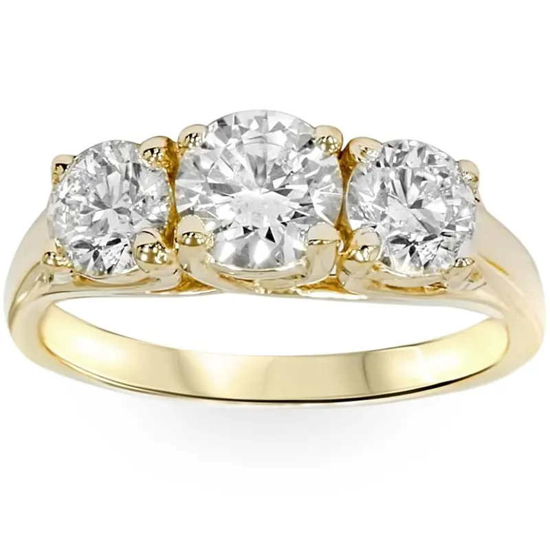2Ct Three Stone Diamond Engagement Ring 14K Yellow Gold Size Selectable 1