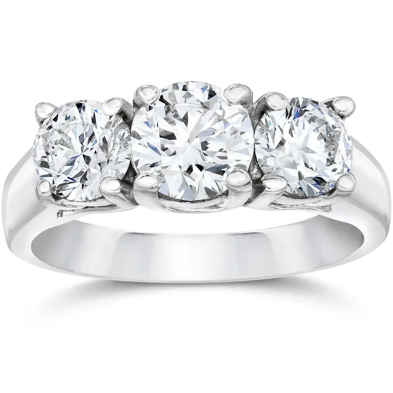 2Ct Three Stone Lab Grown Diamond Engagement Ring 14K White Gold Size Selectable 1