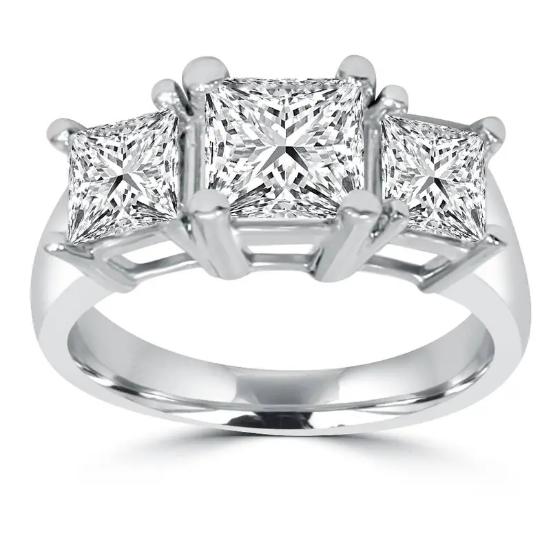 2Ct Three Stone Princess Cut Diamond Engagement Ring 14K Gold Lab Grown Size Selectable 1