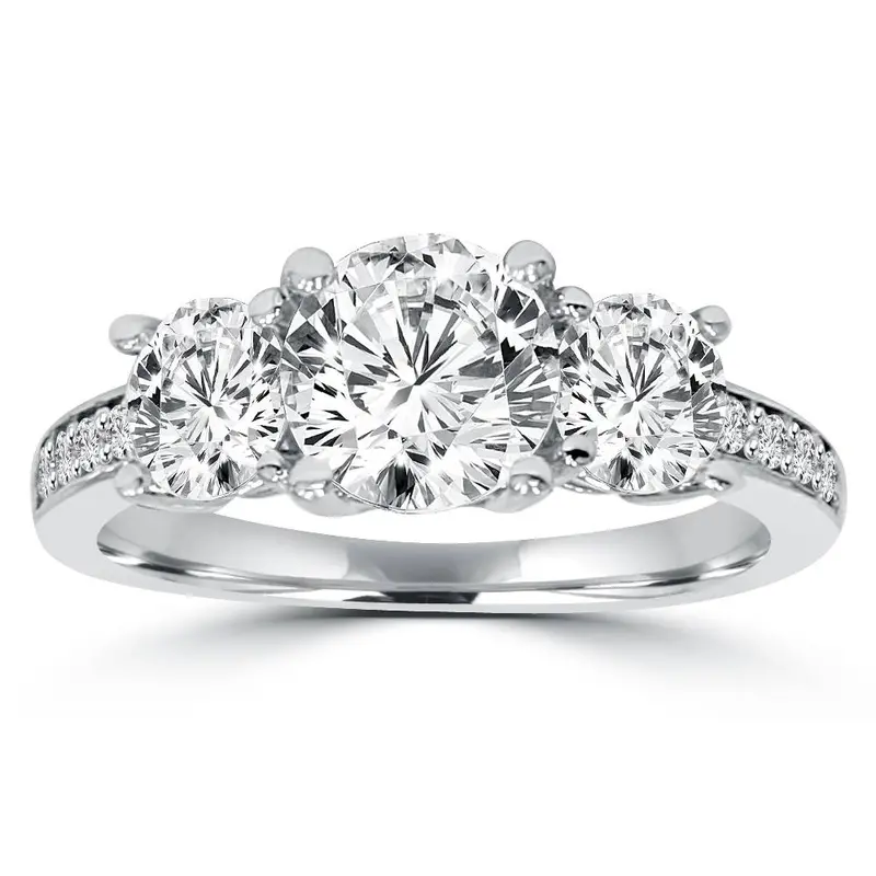2Ct Three Stone Round Diamond Engagement Ring 14K White Gold Size Selectable 1