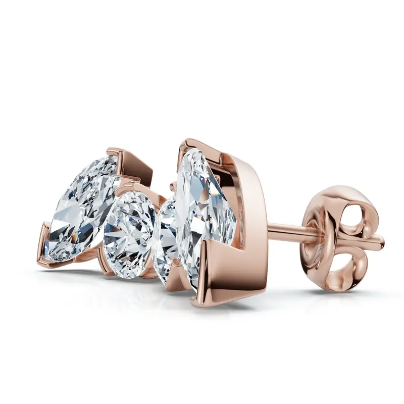 2Ct Toi Et Moi Round & Marquise Diamond Earrings 14K Gold 18" Lab Grown 1