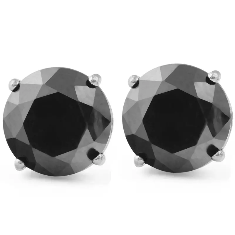 2Ct Treated Black Diamond Studs Earrings In 14K White & Yellow Gold In Basket Setting 1