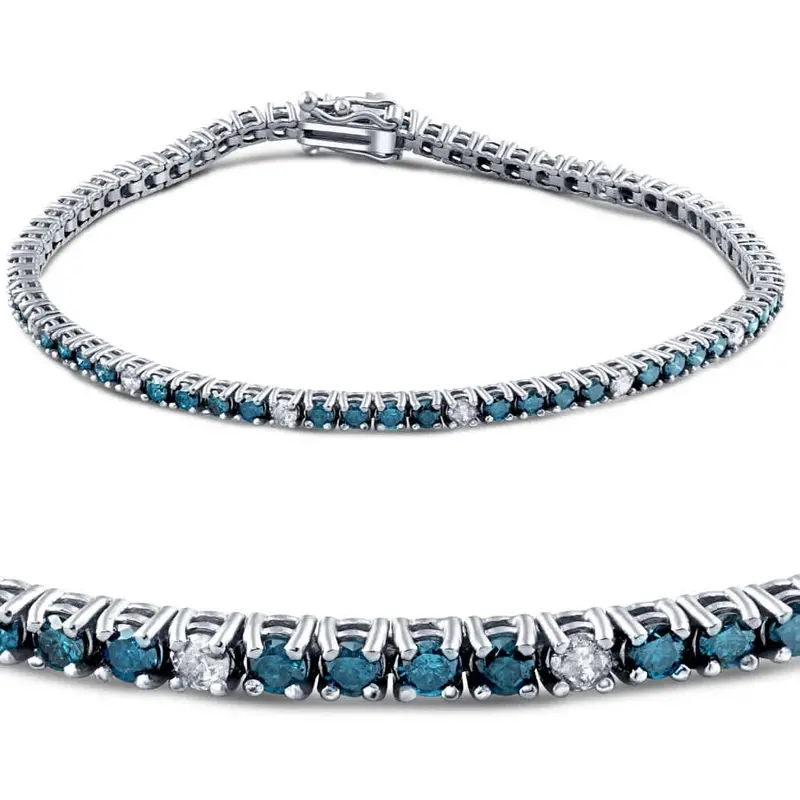 2Ct Treated Blue & White Diamond Tennis Bracelet 14K White Gold 1