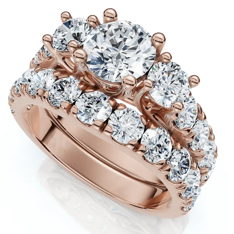 2Ct Tw 3-Stone Diamond Engagement Wedding Ring Set 14K Gold Or Pt Lab Grown 1