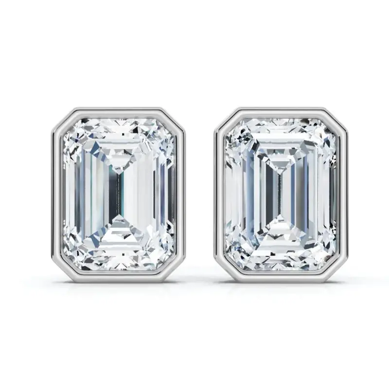 2Ct Tw Emerald Cut Bezel Diamond Studs 14K Gold Lab Grown Earrings 1