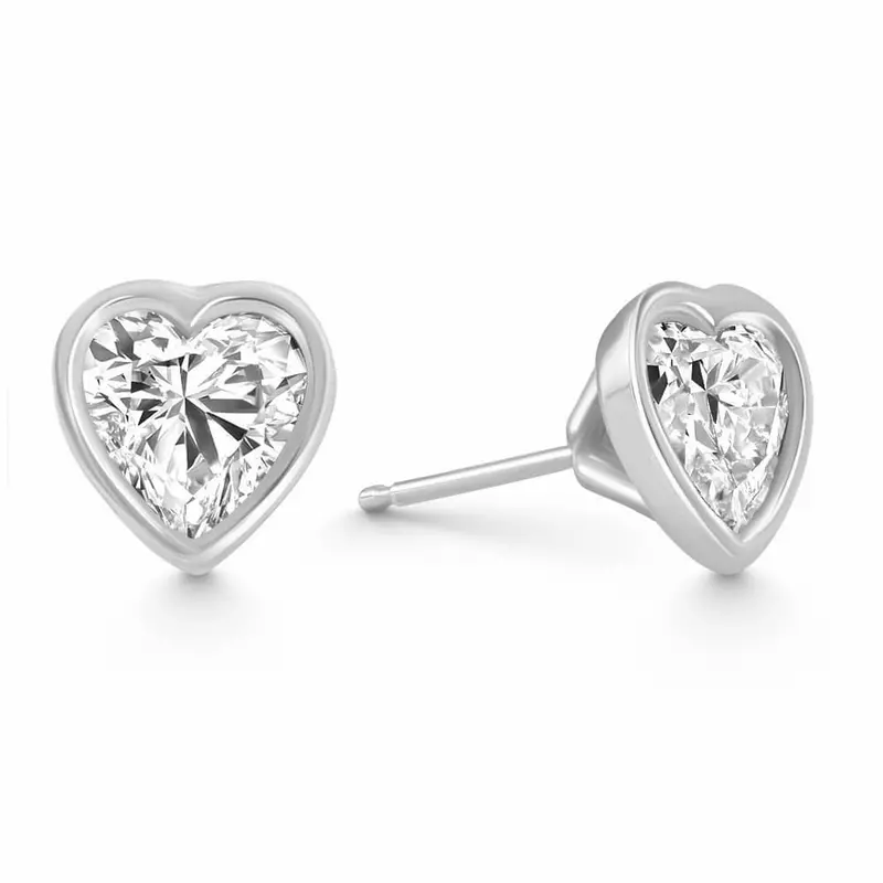 2Ct Tw Heart Shape Diamond Bezel Stud Earrings 14K Gold Lab Grown 1