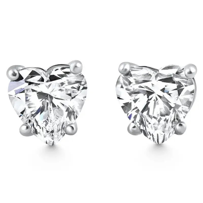 2Ct Tw Heart Shape Diamond Studs Lab Grown 14K White Gold 1