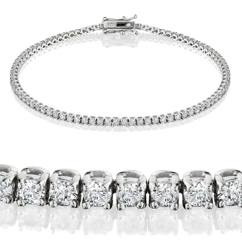 2Ct Tw Lab Grown Round Brilliant Cut Diamond Tennis Bracelet 14K White Gold 7" 1