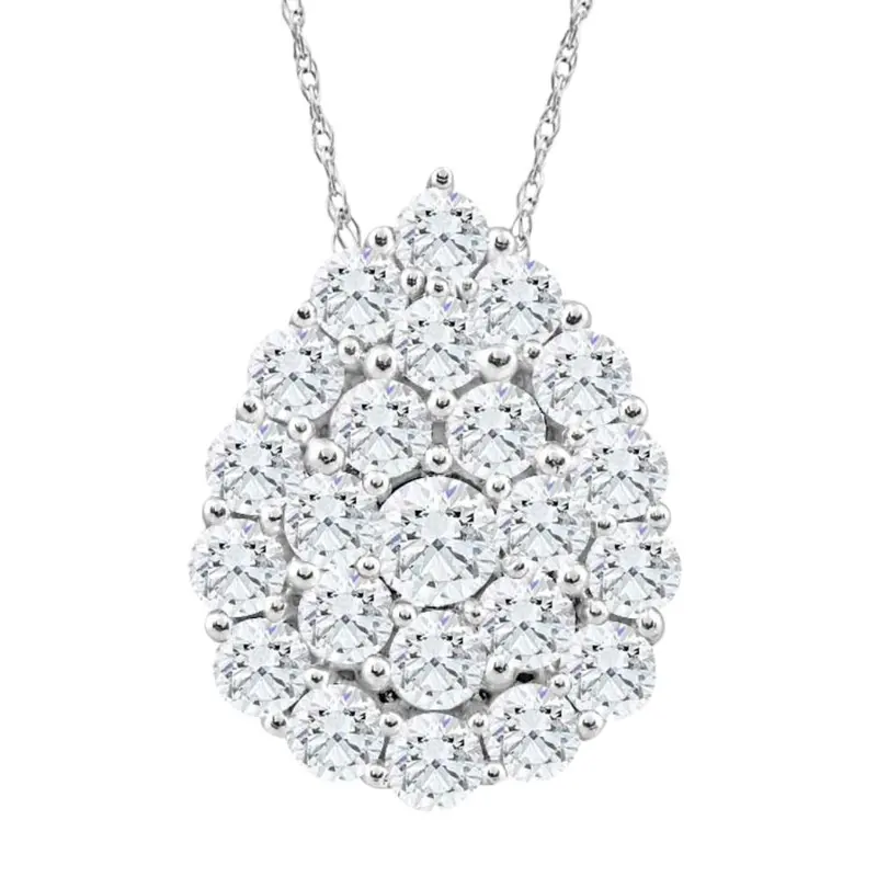 2Ct Tw Real Diamond Tear Drop Pendant 10K White Gold 18" Women's Necklace 1