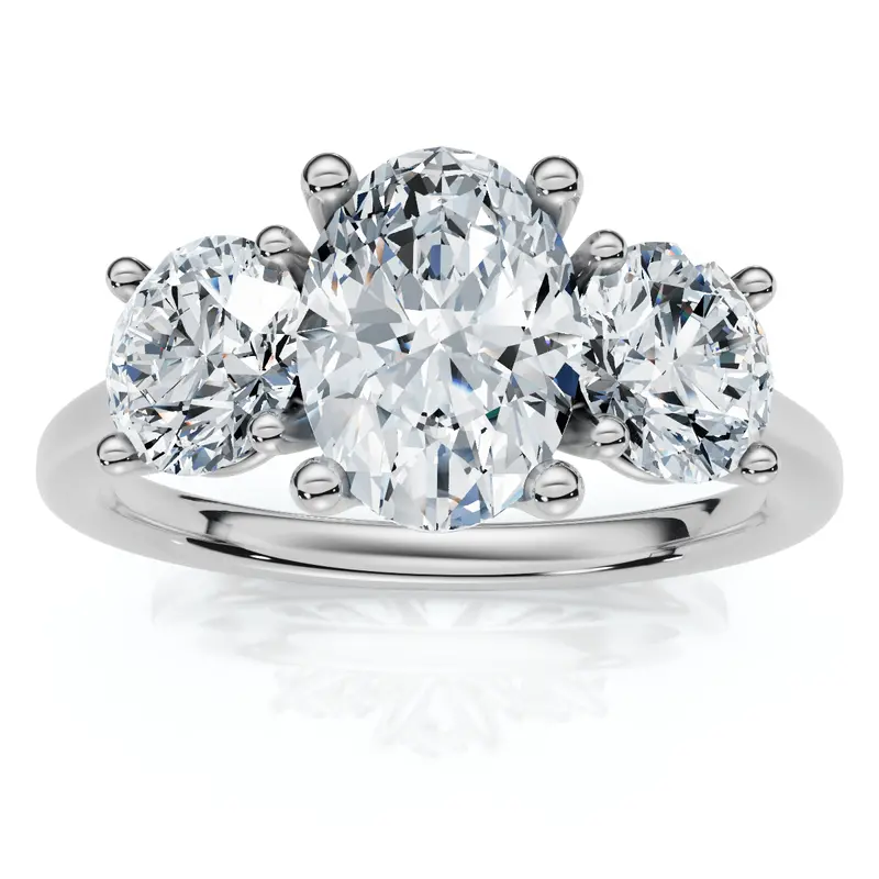 2Ct Tww Oval Lab Grown 3-Stone Diamond Engagement Ring In White Or Yellow Gold 1