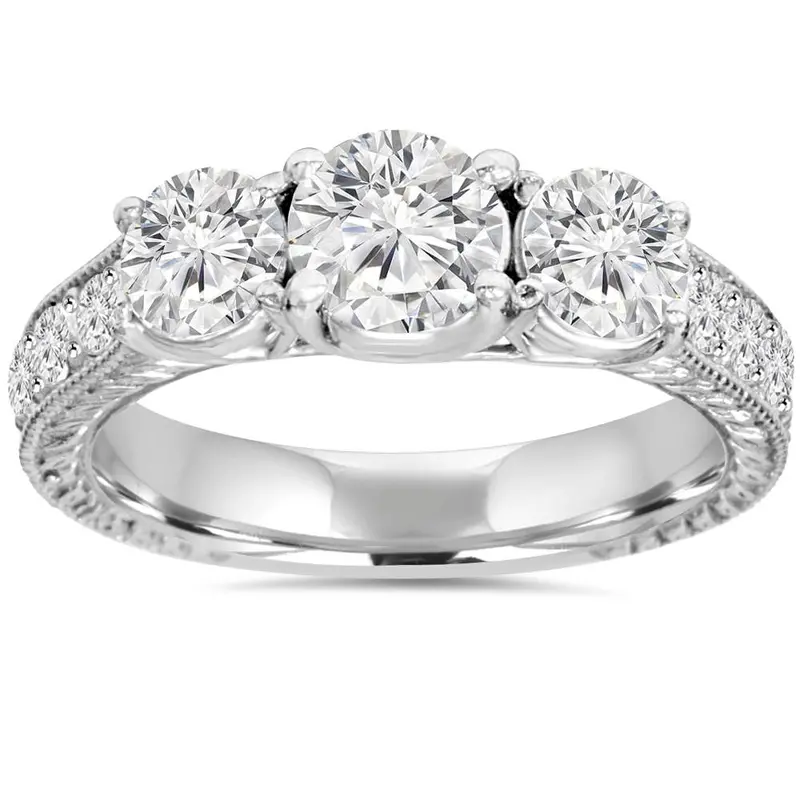 2Ct Vintage Three Stone Round Diamond Engagement Ring 14K White Gold (H/Si2) Size Selectable 1