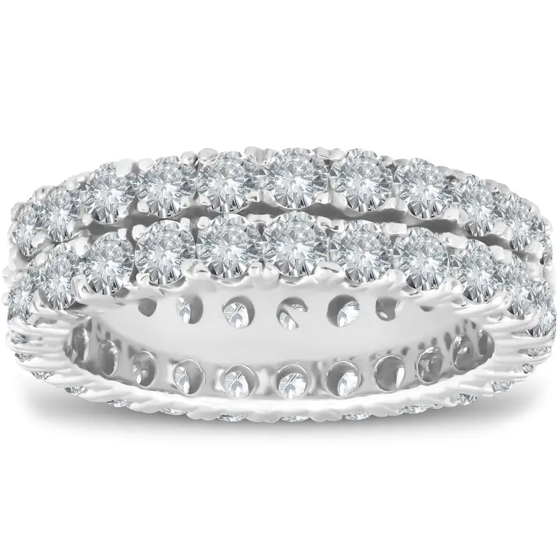 3 1/2 Ct Diamond Double Row Eternity Ring Womens Wedding Band 14K White Gold 1