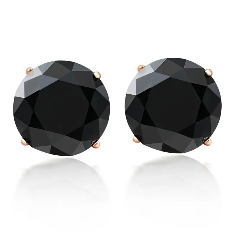 3 1/2 Ct Tw (8Mm) Round Black Moissanite Studs 14K Yellow Gold 1