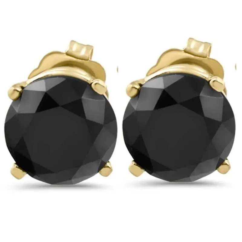 3 1/2 Tcw 14K Yellow Gold Round Black Diamond Stud Earrings 1