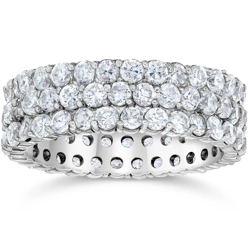 3 1/2Ct 3-Row Lab Grown Diamond Eternity Ring 14K White Gold Size: 10 1