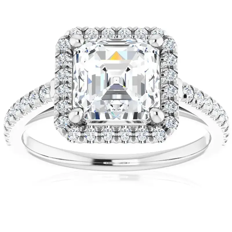 3 1/2Ct Asscher Cut Moissanite & Diamond Halo Engagement Ring In 10K Gold 1