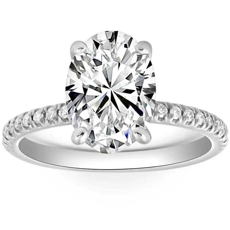 3 1/2Ct Oval Diamond Engagement Accent Ring 14K White Gold Lab Grown 1