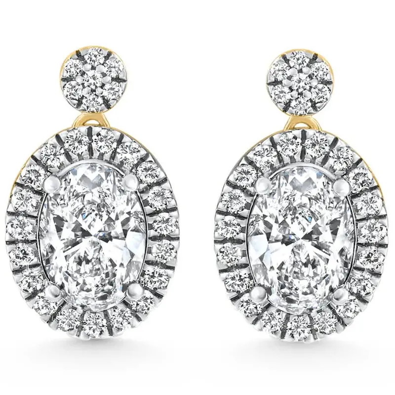 3 1/2Ct Oval Halo Dangle Diamond Earrings Yellow Gold Studs Lab Grown 1