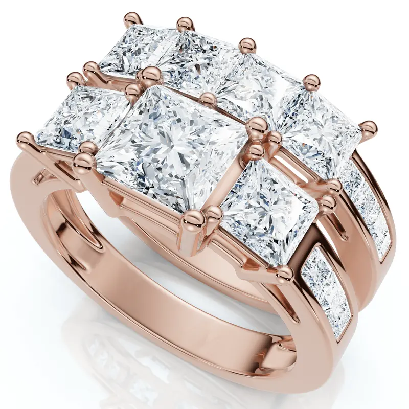 3 1/2Ct Princess Cut Diamond Engagement Ring Set 14K Gold Or Platinum Lab Grown 1