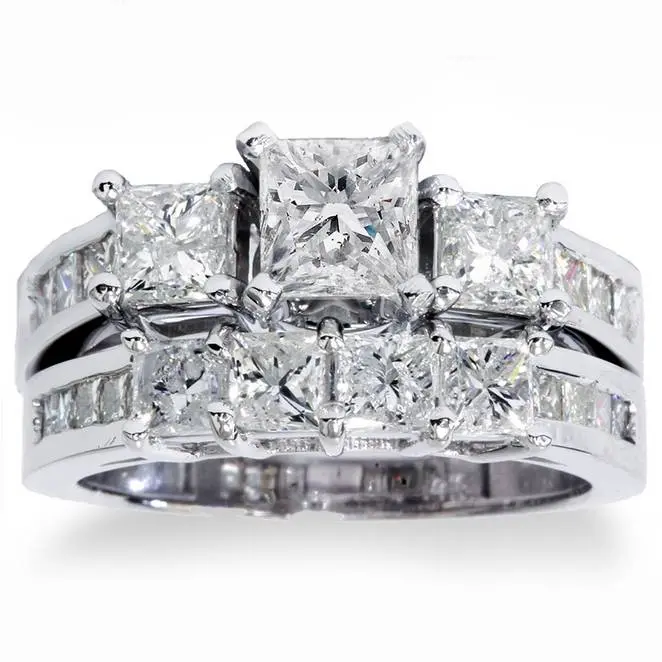 3 1/2Ct Princess Cut Diamond Engagement Ring Wedding Set 14K White Gold Size Selectable 1