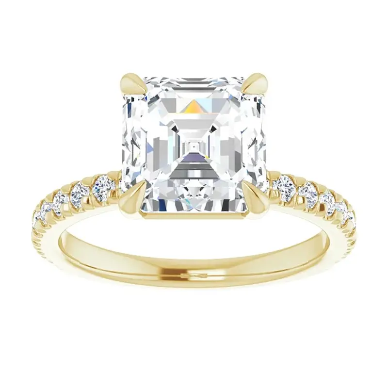 3 1/3Ct Asscher Cut & Diamond Engagement Ring In White, Yellow, Or Rose Gold 1