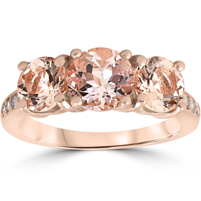 3 1/4 Ct Morganite & Diamond 3-Stone Ring 14K Rose Gold 1