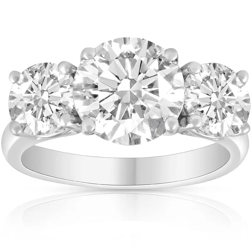 3 1/4 Ct Three Stone Diamond Engagement Ring 14K White Gold 1